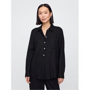 GAP Woman Black Linen Blend Relax Fit Button Down Long Sleeve Shirt XS Classic